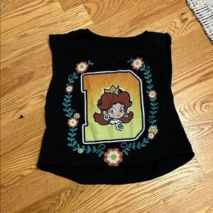 Nintendo Black Tee with Princess and Floral Design